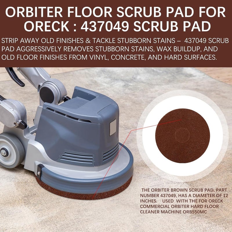 Qwtqwt Scrubbing Disc for Oreck ORB550MC Orbiter Floor Machine,Orbiter Brown Scrub Pad Fits for Hard Floor,The Disc is 12" in Diameter(1 PCS) Stripping Floor Pad for Small Floor Scrubber Machine - Image 4